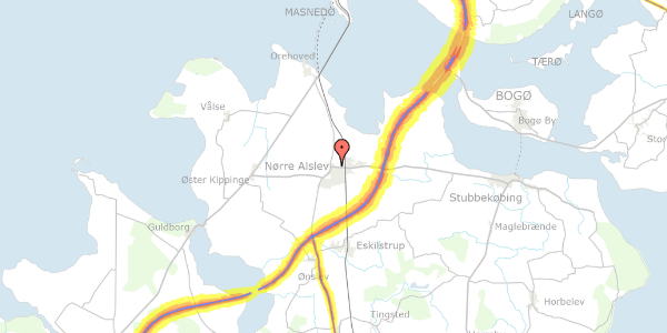 Trafikstøjkort på Knud Olsensgade 18, 4840 Nørre Alslev