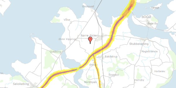 Trafikstøjkort på Lommelevvej 7, 4840 Nørre Alslev