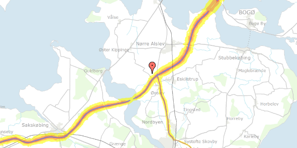 Trafikstøjkort på Lundbyvej 42, 4840 Nørre Alslev