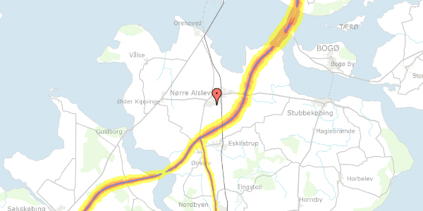 Trafikstøjkort på Løvsangervej 3, 4840 Nørre Alslev