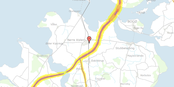 Trafikstøjkort på Nr Alslev Birkevej 14, 4840 Nørre Alslev