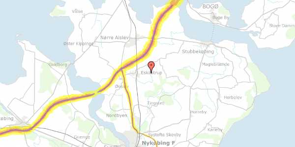 Trafikstøjkort på Nybyvej 1, 4863 Eskilstrup