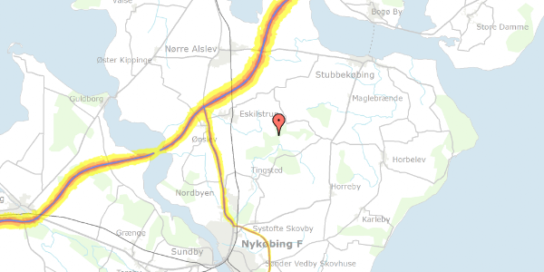 Trafikstøjkort på Nybyvej 36, 4863 Eskilstrup