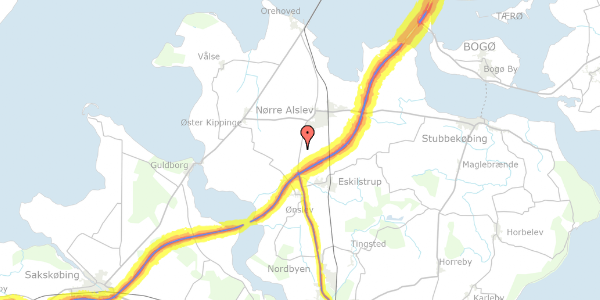 Trafikstøjkort på Nykøbingvej 84, 4840 Nørre Alslev