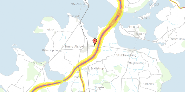 Trafikstøjkort på Ravnse Byvej 10, 4840 Nørre Alslev