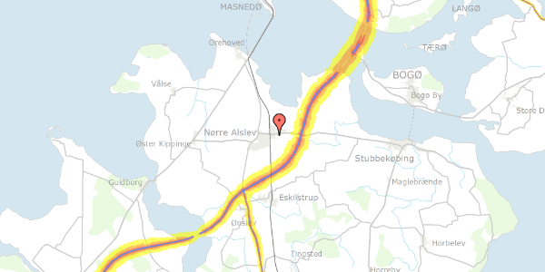 Trafikstøjkort på Ravnsevej 28A, 4840 Nørre Alslev