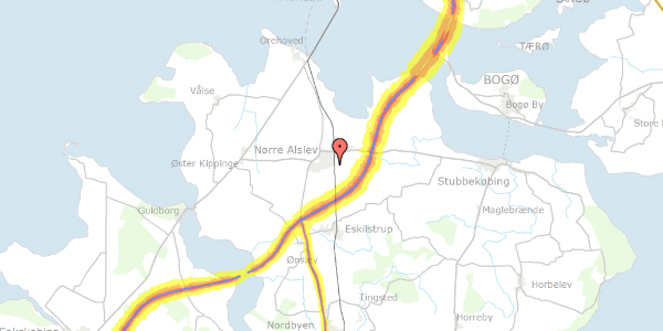 Trafikstøjkort på Rønvej 1, 4840 Nørre Alslev