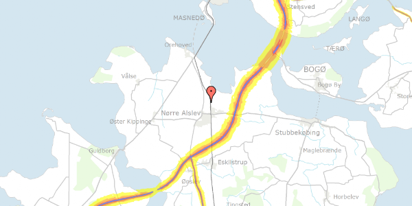 Trafikstøjkort på Skjoldmosevej 6, 4840 Nørre Alslev