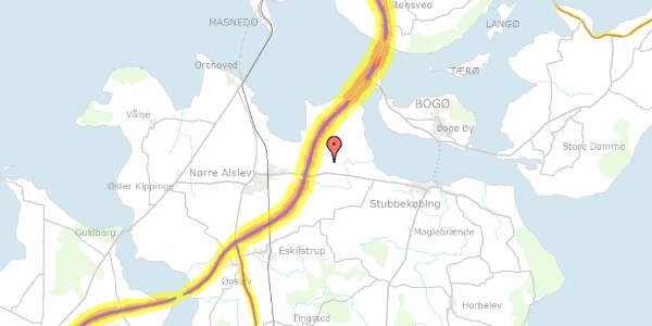 Trafikstøjkort på Skovbyvej 12, 4840 Nørre Alslev