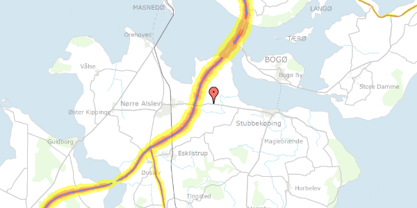 Trafikstøjkort på Stubbekøbingvej 38, 4840 Nørre Alslev