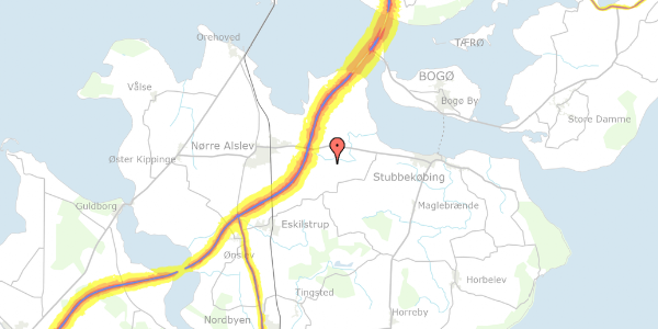 Trafikstøjkort på Tårup Skovvej 3, 4850 Stubbekøbing