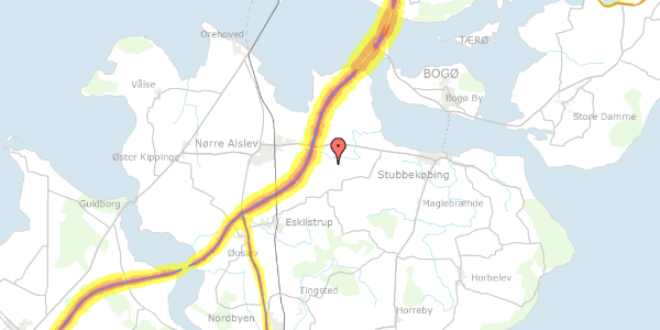 Trafikstøjkort på Tårup Skovvej 10, 4850 Stubbekøbing