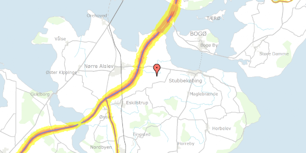 Trafikstøjkort på Tårup Skovvej 15, 4850 Stubbekøbing