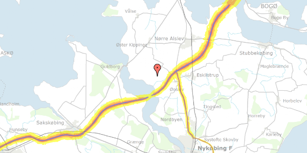 Trafikstøjkort på Vennerslundsvej 22, 4840 Nørre Alslev