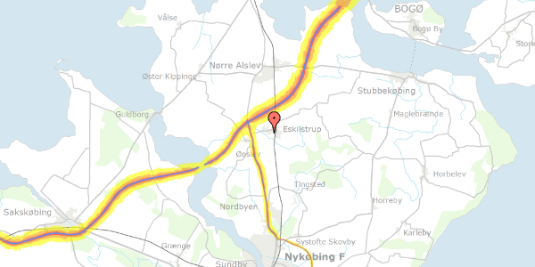 Trafikstøjkort på Wibolttsvej 7, 4863 Eskilstrup