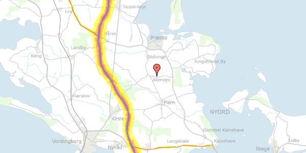 Trafikstøjkort på Rekkendevej 19, 4720 Præstø