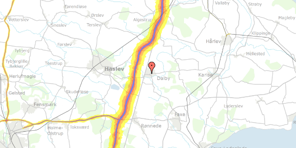 Trafikstøjkort på Karisevej 29, 4690 Haslev