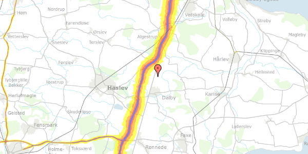 Trafikstøjkort på Vordingborgvej 377, 4690 Haslev
