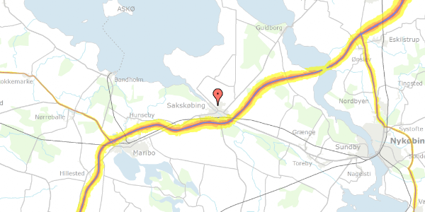 Trafikstøjkort på Fjordvej 27, 4990 Sakskøbing