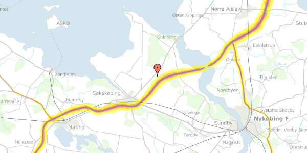 Trafikstøjkort på Guldborgvej 53, 4990 Sakskøbing