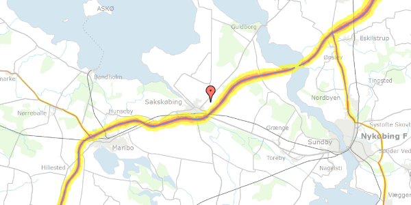 Trafikstøjkort på Guldborgvej 82, 4990 Sakskøbing