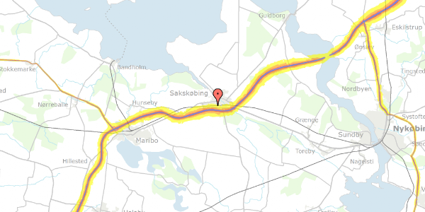 Trafikstøjkort på Lindevej 43, 4990 Sakskøbing