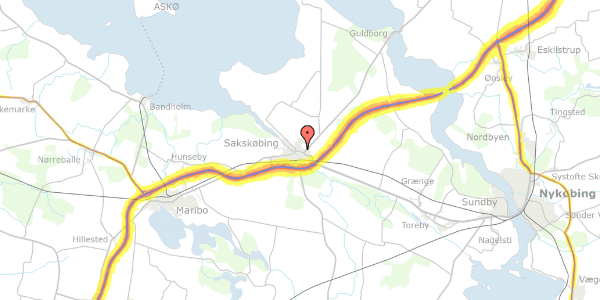 Trafikstøjkort på Møllevej 13, 4990 Sakskøbing