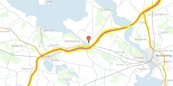 Trafikstøjkort på Møllevej 15, 4990 Sakskøbing