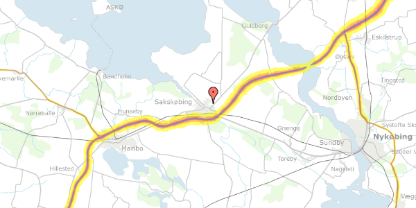 Trafikstøjkort på Møllevej 38, 4990 Sakskøbing