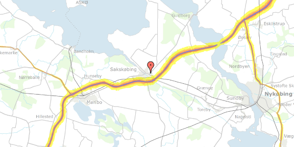 Trafikstøjkort på Nykøbingvej 39, 4990 Sakskøbing