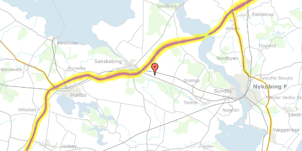 Trafikstøjkort på Nykøbingvej 221, 4990 Sakskøbing