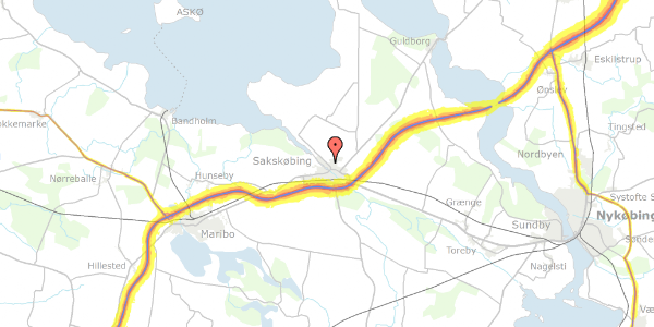 Trafikstøjkort på Orebyvej 50A, 4990 Sakskøbing