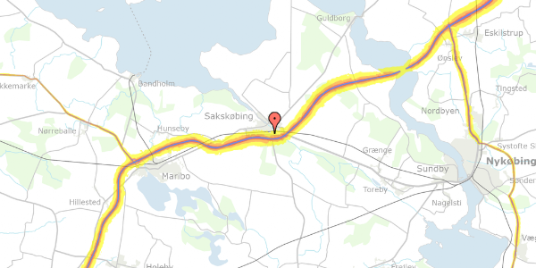 Trafikstøjkort på Skovvej 7, 4990 Sakskøbing