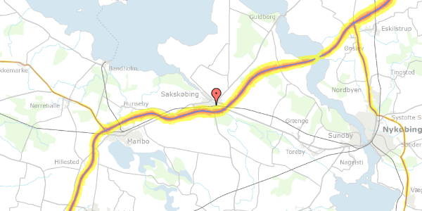 Trafikstøjkort på Søndergade 35B, 4990 Sakskøbing