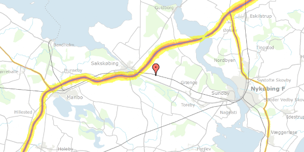 Trafikstøjkort på Søndre Bækvej 1, 4990 Sakskøbing