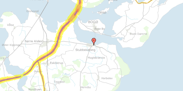 Trafikstøjkort på Lindevej 16, 4850 Stubbekøbing