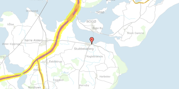 Trafikstøjkort på Lindevej 21, 4850 Stubbekøbing