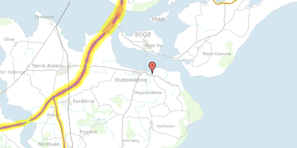 Trafikstøjkort på Orevej 15A, 4850 Stubbekøbing