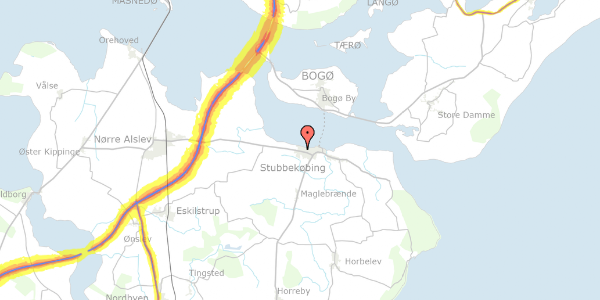 Trafikstøjkort på Strandbakken 9, 4850 Stubbekøbing