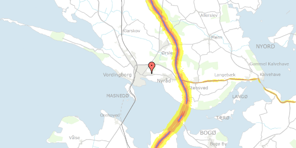 Trafikstøjkort på Aagaardsvej 14, 4760 Vordingborg