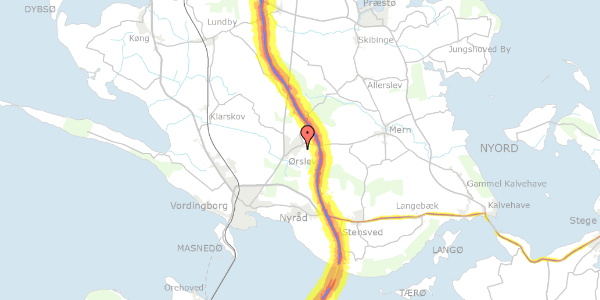 Trafikstøjkort på Elmevej 28, 4760 Vordingborg