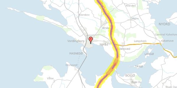 Trafikstøjkort på Færgegaardsvej 28, 4760 Vordingborg