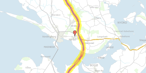 Trafikstøjkort på Hasselvænget 10, 4760 Vordingborg