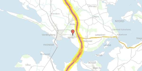 Trafikstøjkort på Hjortevænget 14, 4760 Vordingborg