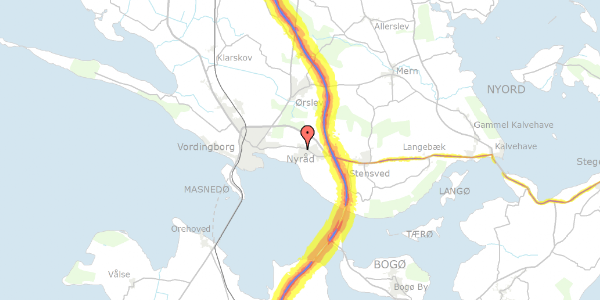 Trafikstøjkort på Hjortevænget 18, 4760 Vordingborg