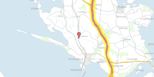 Trafikstøjkort på Hovvejen 16, 4760 Vordingborg