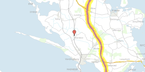 Trafikstøjkort på Klarskovvej 47, 4760 Vordingborg