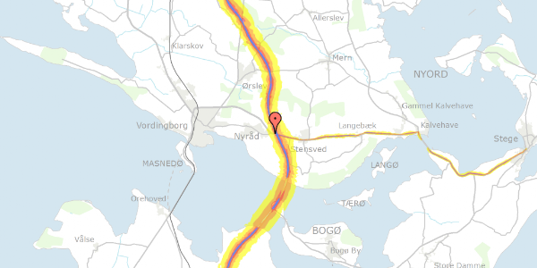 Trafikstøjkort på Olsbjergvej 135, 4760 Vordingborg