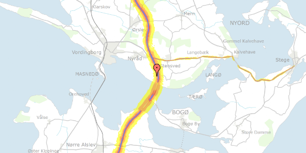 Trafikstøjkort på Pengeurtvej 11, 4760 Vordingborg