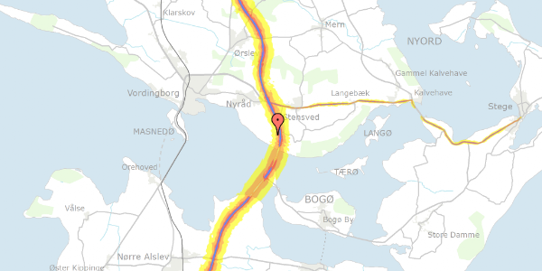 Trafikstøjkort på Pengeurtvej 13, 4760 Vordingborg